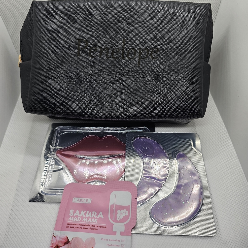 Complete Spa Bundle W/ Personalized Black Waterproof Faux Leather Cosmetic Bag